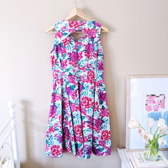 90s purple green floral button up dress - Picture 6 of 9